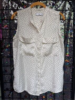 MNG suit Cream Sleeveless Utility Blouse with Micro Print